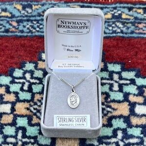 St. George Sterling Silver Small Oval Religious Medal Necklace 24” Curb Chain